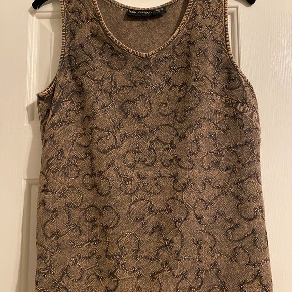 NDK FASHION Embroidered Sleeveless Top Brown Sz Medium - Picture 1 of 6